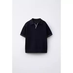 ZARA 피케 니트 폴로셔츠 - 네이비 화이트