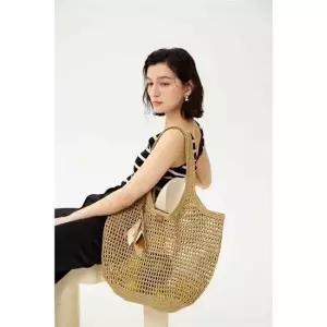 닥스 ACC [미니거울]베이지 라피아 꼬임 메쉬 숄더백 L DCBA6E580 491030