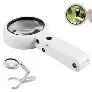 LED 조명이 장착된 5X 돋보기, 접이식 휴대용 및 데스크탑 스탠드, 읽기 수리 도구용 USB 전원 공급