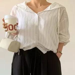 라이크 린넨 스트라이프 후드 셔츠 점퍼 (3 color)