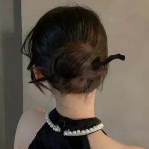 수공예 흑단나무 웨이브 헤어 비녀 올림머리 올림 젓가락 패션 비녀 단단한 한복 전통 헤어 긴 머리
