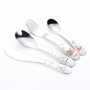 어린이 커트레이 세트, 스테인레스 스틸 만화 러블리 나이프 포크 디너 플랫 웨어 식기 명절 선물, 4PCs팩