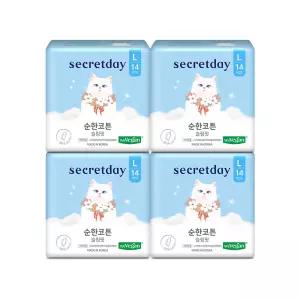 시크릿데이 순한코튼 슬림핏 얇고 부드러운 대형 14개입 4팩