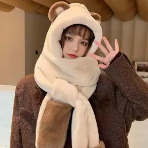 겨울 부들부들 후리스 곰돌이후드 장갑 목도리 머플러