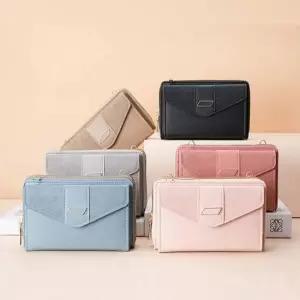 여자 6컬러 고급 원단 스트랩 가죽 2단 지퍼 장지갑 지갑