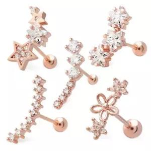 14KGP피어싱 금침 큐빅 꽃 별 라인 스틱 귓바퀴 피어싱 14K