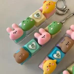 4구 개구리 곰돌이 클로버 왕눈이 토끼 병아리 LED 야광 불빛 키캡 키링