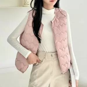 여성 겨울 포인트 물결 경량 패딩 베스트 얇은 조끼