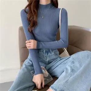 여성 슬림핏 골지 반하이넥 니트티 이너티셔츠