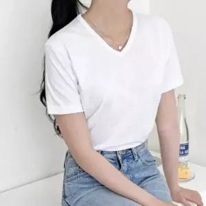 여성 무지 기본 브이넥 면 반팔 베이직 티셔츠 빅사이즈