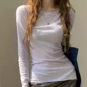 여성 슬림핏 심플 롱슬리브 ?은 반비침 긴팔 티셔츠