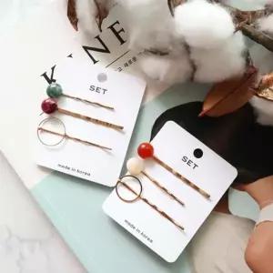 여자 사계절 데일리룩 화사한 컬러 원석 진주 헤어핀 세트