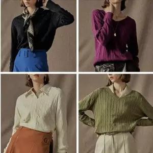 [도로시양장점]YUMMYKNIT 꼼드코튼100 케이블 v넥 니트 4종세트