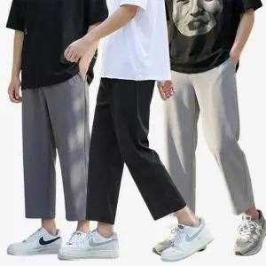 [아이에스이랩]남녀공용 9부 와이드 슬랙스 밴딩 팬츠 I2PM010