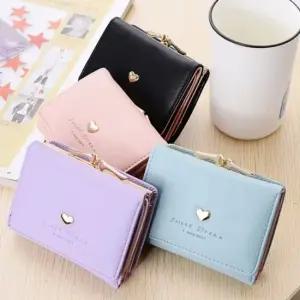 여성 캐주얼 반지갑 하트 동전 수납 실속 지퍼 가죽카드지갑 동전지갑 버스카드
