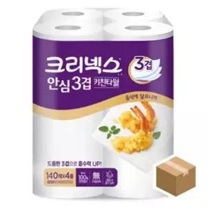 키친타월 크리넥스 안심 키친타올 3겹 BOX 140매x4롤 8팩