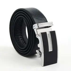자동버클 소가죽 벨트 실버블랙 버클장식 남성 메탈 캐주얼