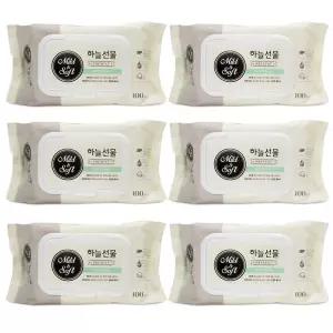하늘선물 물티슈 캡형 100매x6개 휴대형 유아 아기
