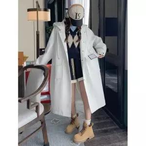 하프 캐주얼 기장 후드 코트 트렌치코트 루즈핏 여성점퍼 봄가을 올 OOTD3