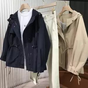 스트링 노바디 루즈핏 트렌치 숏코트 여성점퍼 후드 봄가을 OOTD1