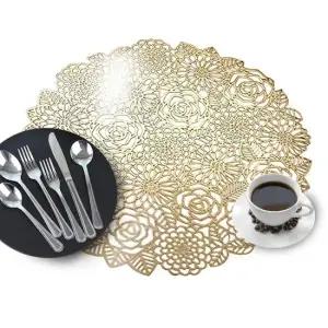 장미꽃 식탁 테이블 보호 매트 식기 받침 깔판 금색 깔개 패드 커버 책상 깔개 바닥 깔판