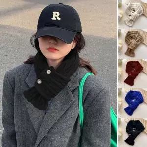 남성 여성 투 단추 꽈배기 짜임 미니 목도리 URK-393 숄