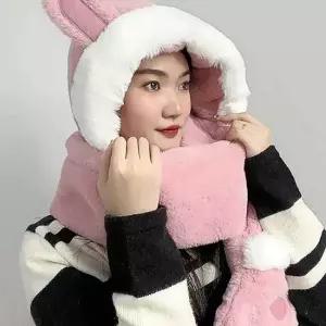 후드 핑크 머플러 일체형 후드숄머플러 후드머플러