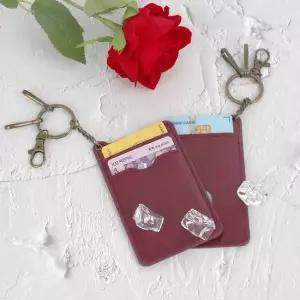 슬림 열쇠고리 가죽 카드 지갑 레드 단면지갑 단면지갑 양면지갑 빈티지카드지갑