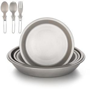 아오미운 티타늄 접시 포크 초경량 휴대용 스푼 접이식 내구성 원형 8종 세트 캠핑