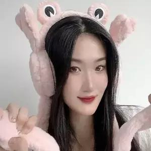 귀마개 움직이는 개구리 핑크 팔딱 보온 털 여성 왕 방한