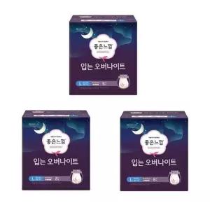 좋은느낌 입는 오버나이트 대형 8매 X 3팩 (총 24매) 편안한 입는 생리대