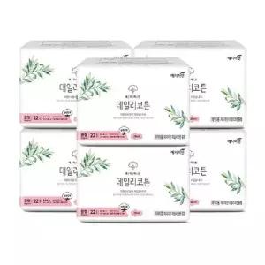 예지미인 데일리코튼 생리대 중형 22P x 6팩 편안한 부드러운 산뜻한 생리대