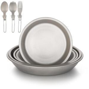 아오미운 티타늄 접시 캠핑 8종 접이식 내구성 스푼 휴대용 포함 포크 접시 세트 초경량