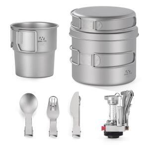 ZING TII 세트 티타늄 냄비 프라이팬 조리기구 장비 필수품 냄비 캠핑 식기