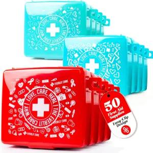 에버라이트 포켓에이드 미니 구급상자 50개 품목의 컴팩트 휴대용 하드쉘 케이스 여행 야외 학교 캠핑 가정