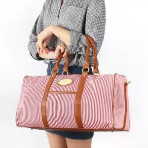 스트라이프 패턴 캐주얼 캔버스백 여행 보스턴백