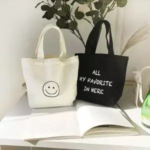 스마일 레터링 캔버스 미니 토트백 데일리 에코백