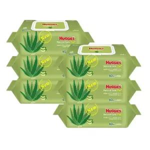 하기스 내추럴케어 아기물티슈 캡형 64매 6개입