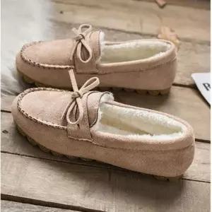 모카신 여성 겨울 리본포인트 털모카신 따뜻한 스웨이드 로퍼