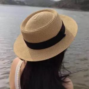 플랫햇 밀짚모자 햇빛차단 여름 휴양지 페도라 모자