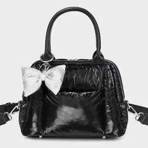 글로시 패딩 미니 토트백 리본참 포인트 유광 미니백