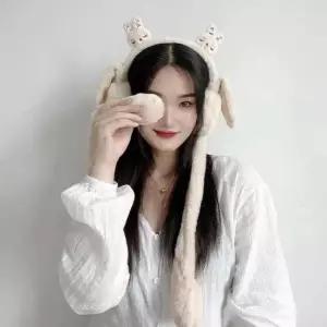 움직이는 토끼 베이지 귀마개 쫑긋 왕 여성 방한 귀마개