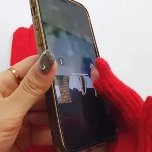 골지 스마트폰장갑 손가락 빨강 터치 스마트폰