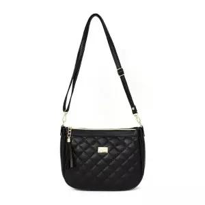 [하프클럽/]누비 반달 태슬 핸드백 여성 퀼팅 가방 블랙
