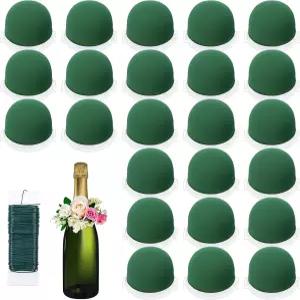 24 미니 플로럴 폼 홀더와 그린 와이어 신선한 꽃을 위한 둥근 습식 블록 웨딩 센터 와인 병 장식