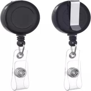 QREEL 배지 릴 신분증용 벨트 클립이 있는 접이식 홀더 블랙 2팩