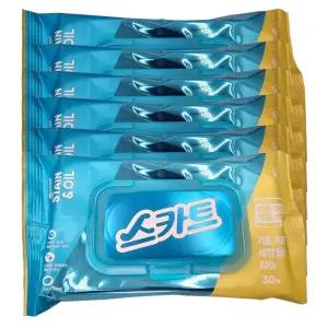 스카트 기름 세정티슈 30매x6개 찌든때 청소티슈 주방 때제거 용티슈