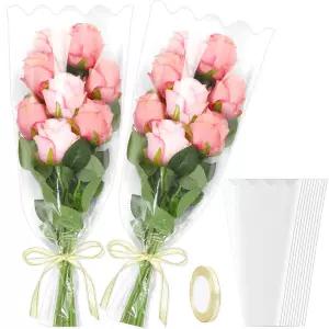 결혼식 DIY 꽃다발 용품을 위한 리본 포장지가 된 Jansun 40 팩 투명 꽃가방 크래프트 랩 슬리브 9x인치