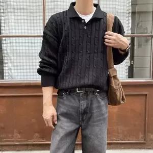 남자 오버핏 꽈배기 카라 니트