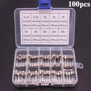 100피스 고속 블로운 유리 퓨즈 조합 키트 5x20mm 250 V 0.1 0.2 1 1.5 2 3 4 5 8 12 A 투명 플라스틱 상자